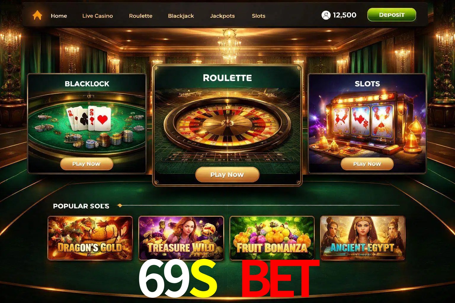 Vista de la plataforma 69S BET Casino mostrando categorías organizadas de juegos en línea